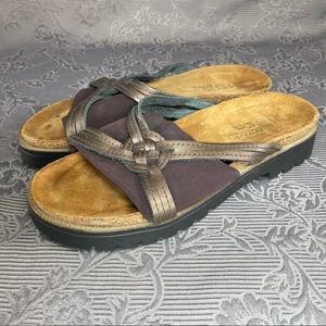 NAOT Leather and Stretch Fabric Platform Slide